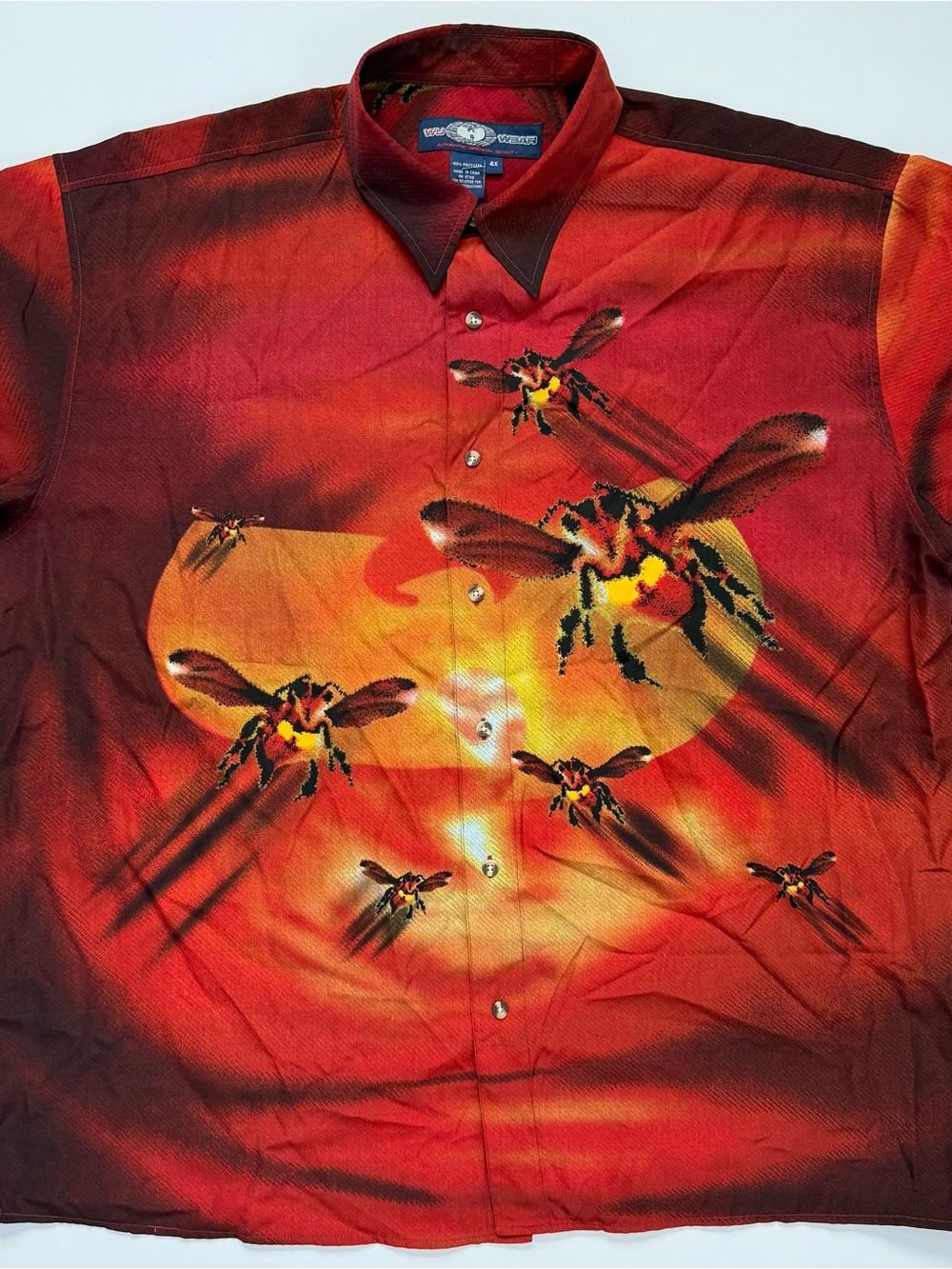 🔴Wu-Wear Shirt Size 4XL Wu-Tang Button Up Rare Red Killa Beez Rza Gza